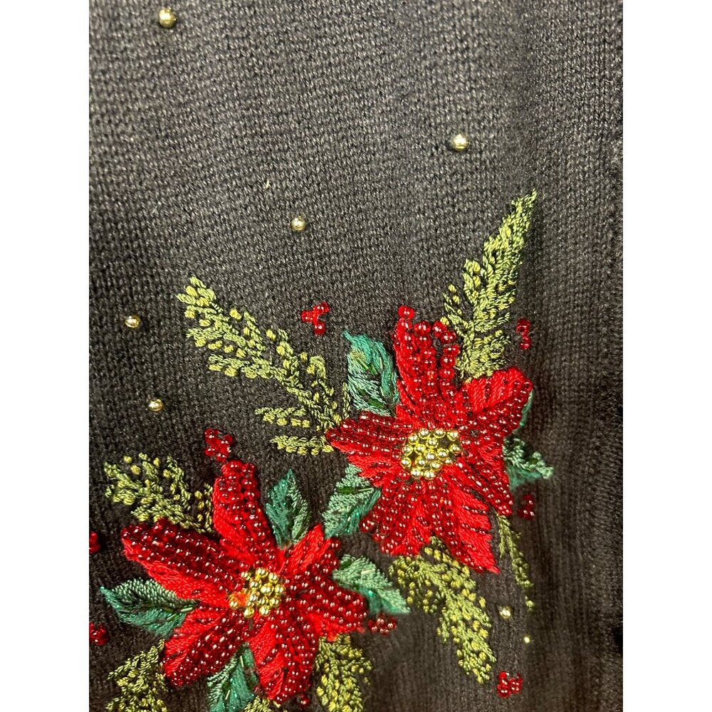 Heirloom Collectibles Womens L Black Cardigan Floral Embroidery Ramie & Cotton - Picture 4 of 11